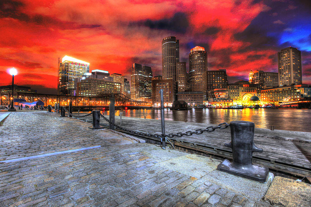 Boston Cityscape at Night 01 - Colorful Stock Photos