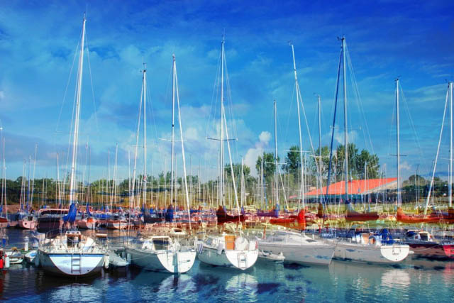 Sail Boats Marina Photo Montage - Colorful Stock Photos