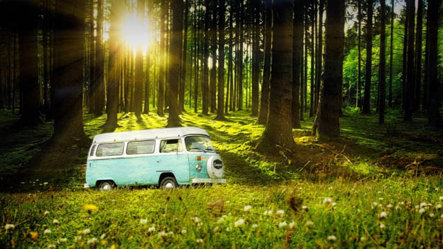 Vintage VW Camper Van Road Trip 04 - Colorful Stock Photos