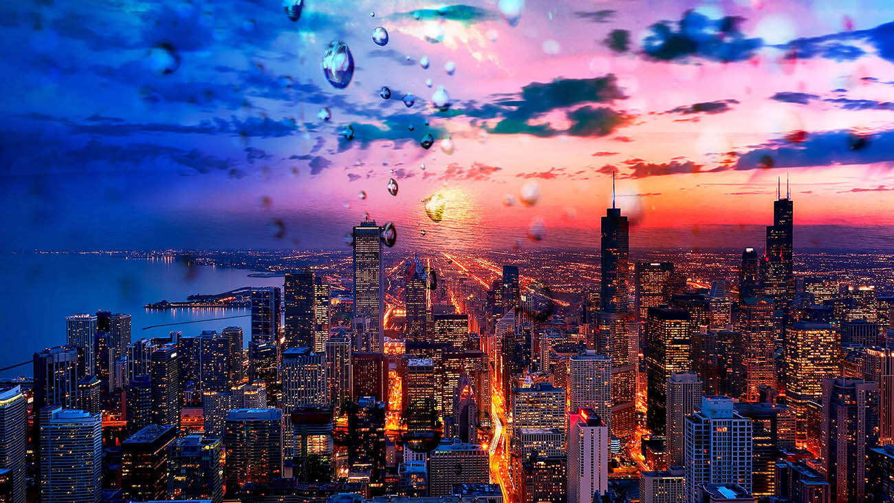 Beautiful Chicago City at Night 02 - Colorful Stock Photos