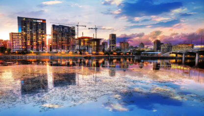 2020 Montreal City at Sunset with Water Reflection - Colorful Stock Photos