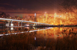 Montreal City Samuel De Champlain Bridge at Night